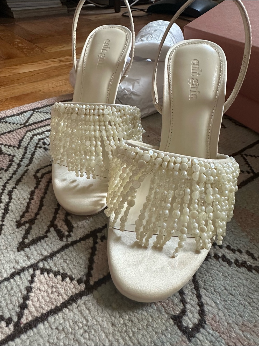 cult gaia cassia Ivory Beaded Fringe Heeled Sandals